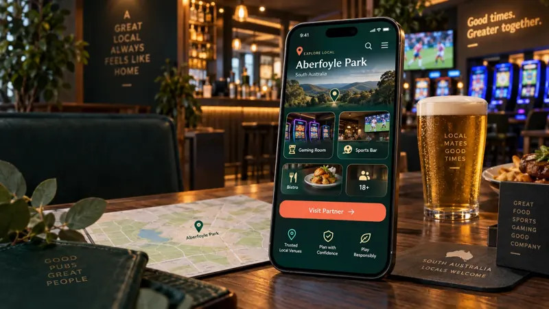 Pub setting and an Aberfoyle Park guide on a phone
